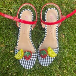 Betsey Johnson Gingham Strawberry Lemon Sandals